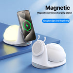 W11 Snegl Design Magnetisk Trådløs Oplader 15W Hurtig Opladningsstander med Natlys