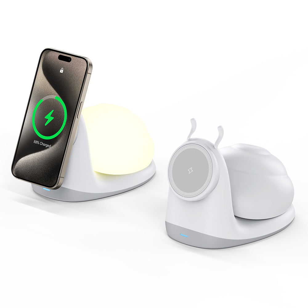 W11 Snegl Design Magnetisk Trådløs Oplader 15W Hurtig Opladningsstander med Natlys