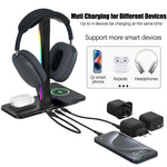 D9 Hovedtelefonholder 15W Trådløs Opladning RGB Stemningslys Opladningsdock til Gaming Desktop
