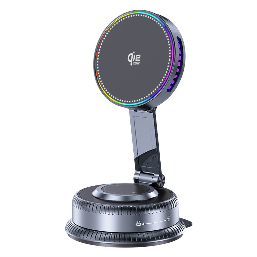 K33D Vacuum Adsorption Car Phone Mount Qi2.2 25W Wireless Fast Charging Air Cooled Magnetic Phone Holder