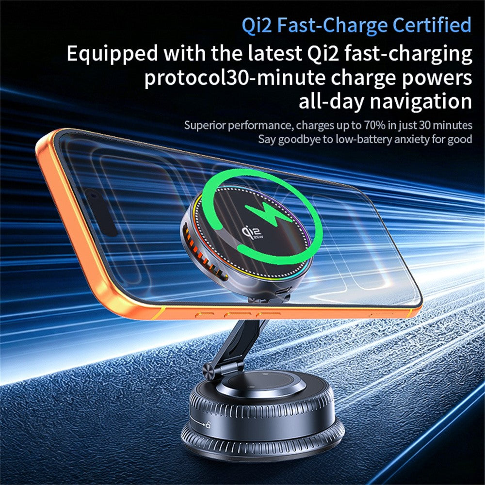 K33D Vacuum Adsorption Car Phone Mount Qi2.2 25W Wireless Fast Charging Air Cooled Magnetic Phone Holder