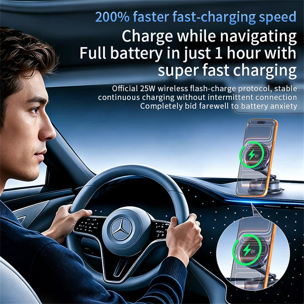 K33D Vacuum Adsorption Car Phone Mount Qi2.2 25W Wireless Fast Charging Air Cooled Magnetic Phone Holder