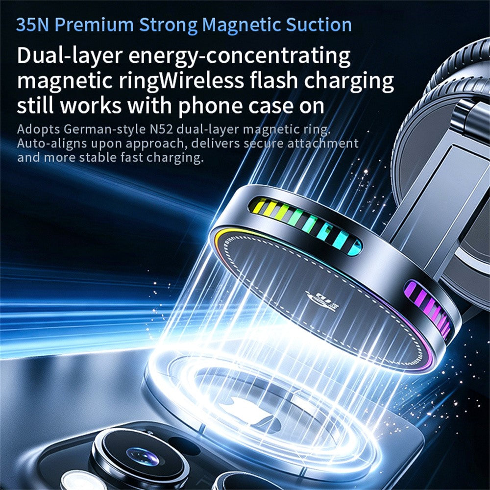 K33D Vacuum Adsorption Car Phone Mount Qi2.2 25W Wireless Fast Charging Air Cooled Magnetic Phone Holder