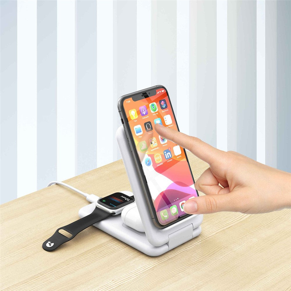 B-13 3-in-1 15W Wireless Charger Cell Phone Stand Holder Foldable Charging Pad for Apple Watch / AirPods