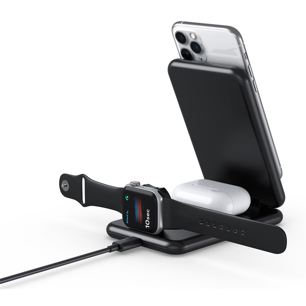 B-13 3-in-1 15W Wireless Charger Cell Phone Stand Holder Foldable Charging Pad for Apple Watch / AirPods