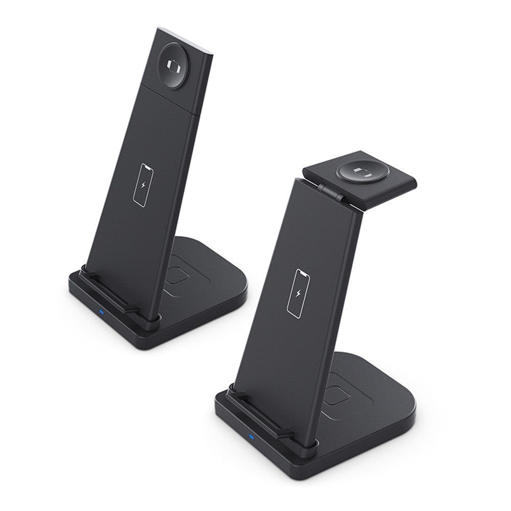 B-12 Universal Desktop Charger 3-in-1 15W Wireless Charging Folding Stand for Mobile Phone / Earphones / Smart Watch