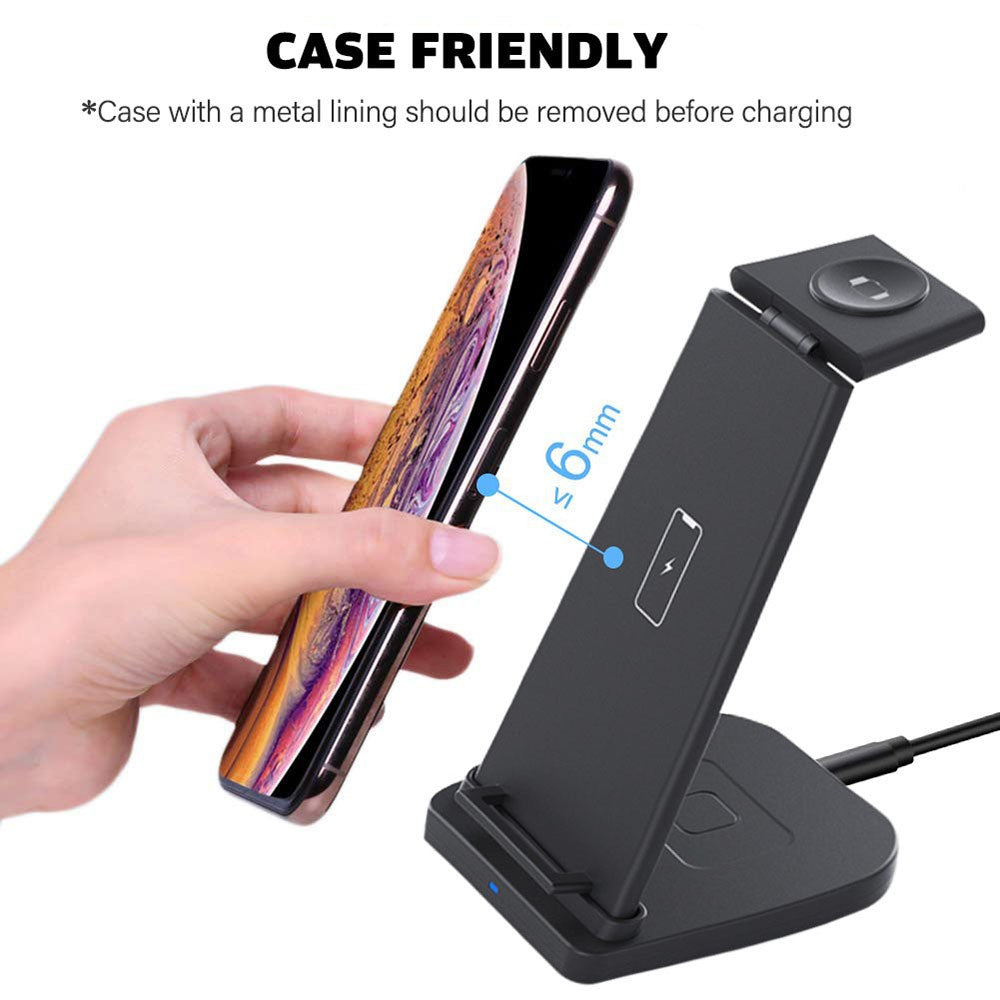 B-12 Universal Desktop Charger 3-in-1 15W Wireless Charging Folding Stand for Mobile Phone / Earphones / Smart Watch