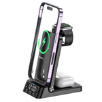 A60 4-in-1 15W Wireless Charger Folding Cell Phone Charging Stand Headset Smart Watch Charging Station with Clock (For Apple Watch Version)