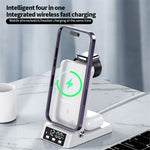 A60 4-in-1 15W Wireless Charger Folding Cell Phone Charging Stand Headset Smart Watch Charging Station with Clock (For Apple Watch Version)