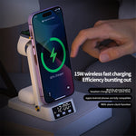 A60 4-in-1 15W Wireless Charger Folding Cell Phone Charging Stand Headset Smart Watch Charging Station with Clock (For Apple Watch Version)