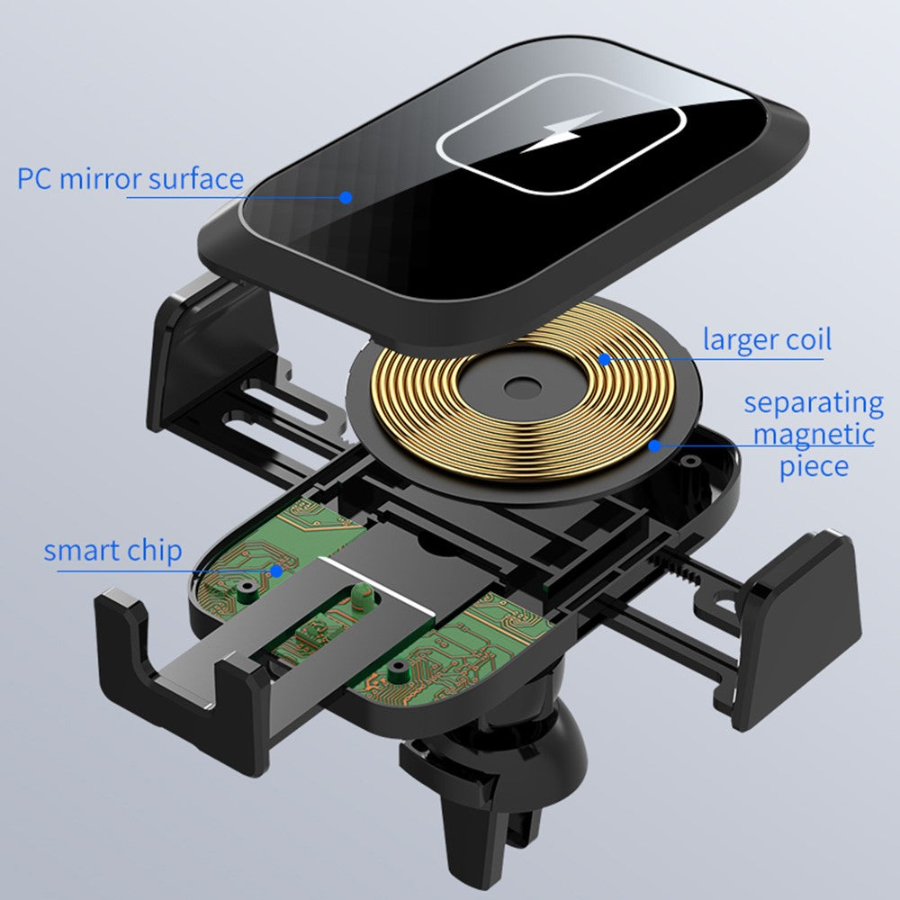 X11 3-akset trådløs biloplader 15W hurtigopladende telefonholder med udluftningsholder, instrumentbrætstativ, QC3.0 cigarettænderoplader