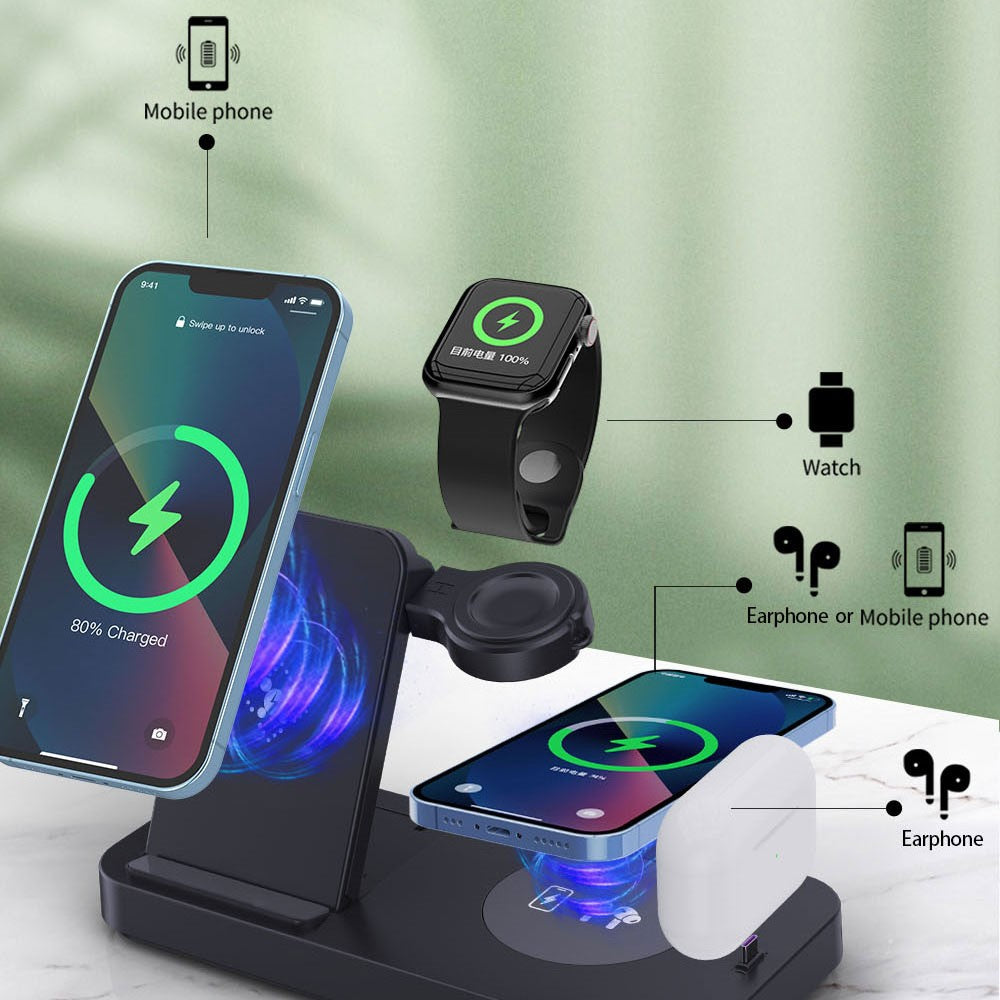 B-19 4-in-1 Folding Wireless Charger Portable Phone Charger with Indicator for Headset, Watch Charging Stand (Only for Samsung Watch)