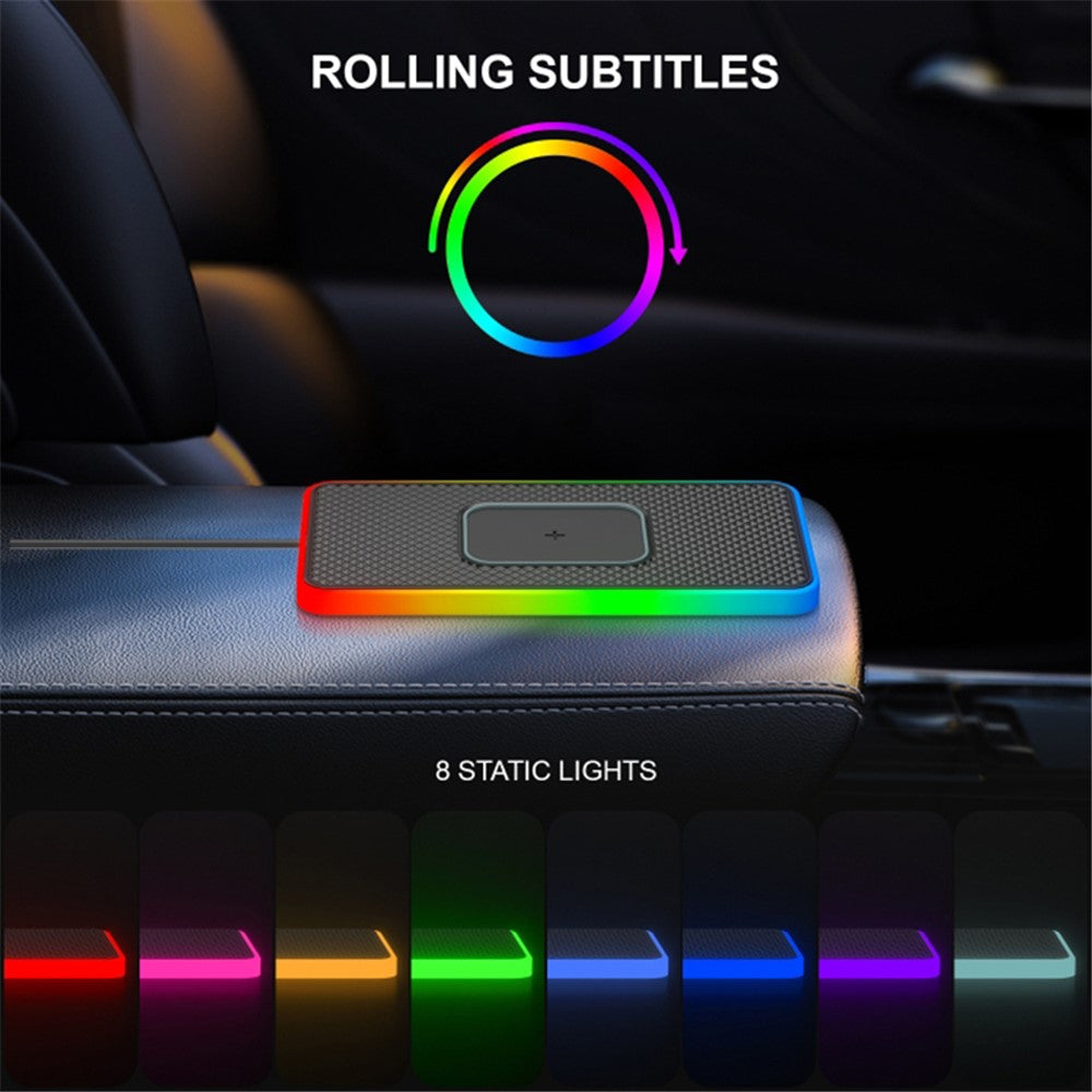 Car 15W Cellphone Wireless Charger Ambient Light Charging Pad Non-Slip Mat with 1m USB Cable