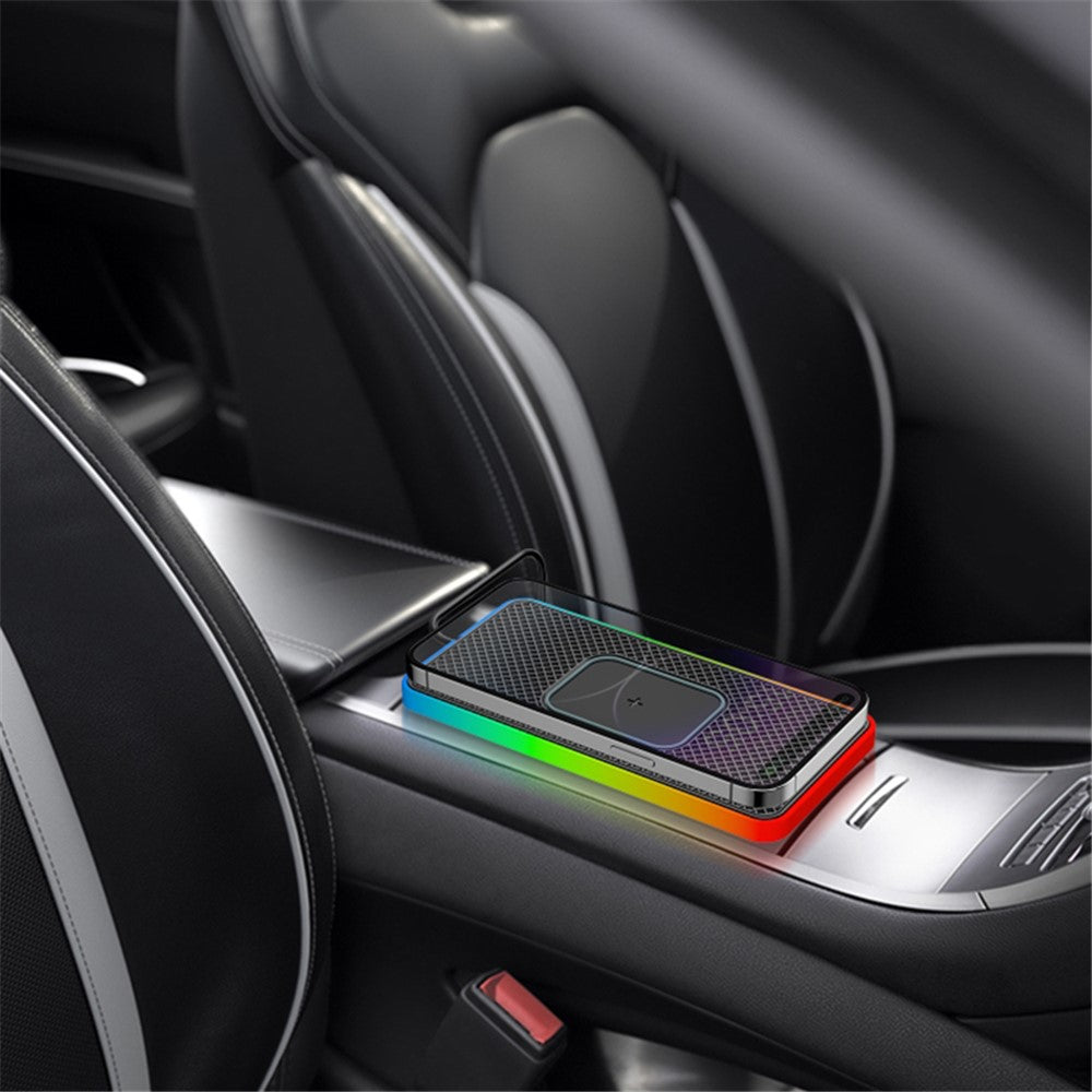 Car 15W Cellphone Wireless Charger Ambient Light Charging Pad Non-Slip Mat with 1m USB Cable