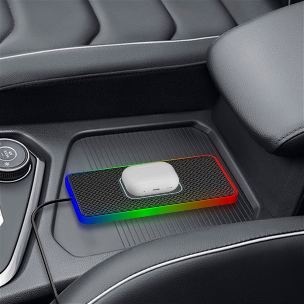 Car 15W Cellphone Wireless Charger Ambient Light Charging Pad Non-Slip Mat with 1m USB Cable