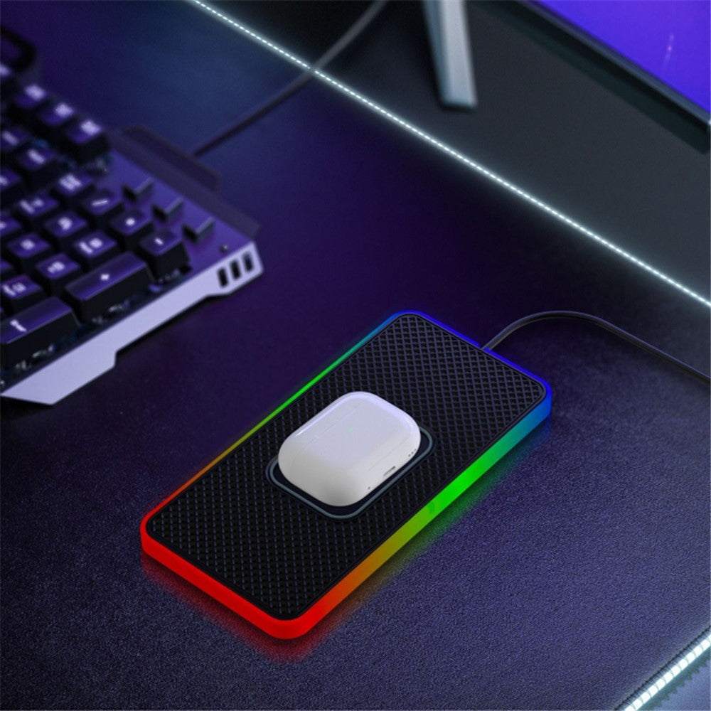 Car 15W Cellphone Wireless Charger Ambient Light Charging Pad Non-Slip Mat with 1m USB Cable