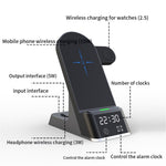 H35 6-in-1 Magnetic Wireless Charging Station ABS+Tempered Glass 15W Fast Charger Stand with Alarm Clock for Phone / Watch / Earphones