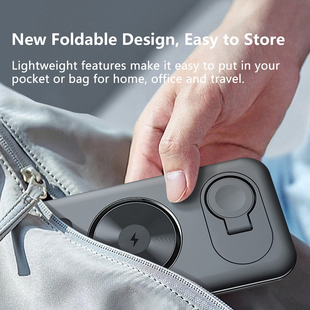 V18 3-in-1 Magnetic Wireless Charger Folding Cell Phone Charging Stand for Earbuds, Smart Watch