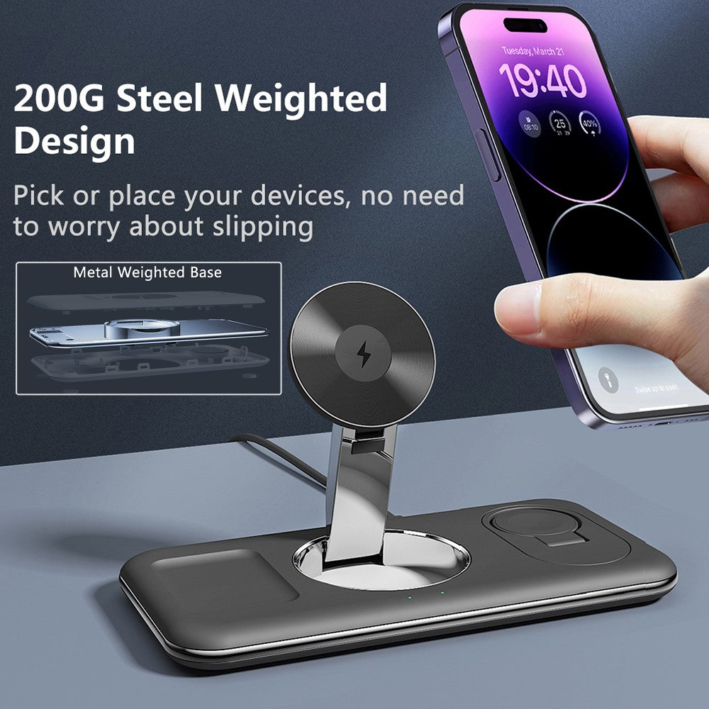 V18 3-in-1 Magnetic Wireless Charger Folding Cell Phone Charging Stand for Earbuds, Smart Watch