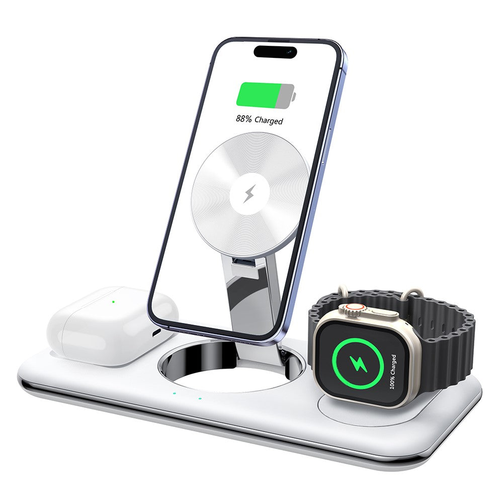 V18 3-in-1 Magnetic Wireless Charger Folding Cell Phone Charging Stand for Earbuds, Smart Watch