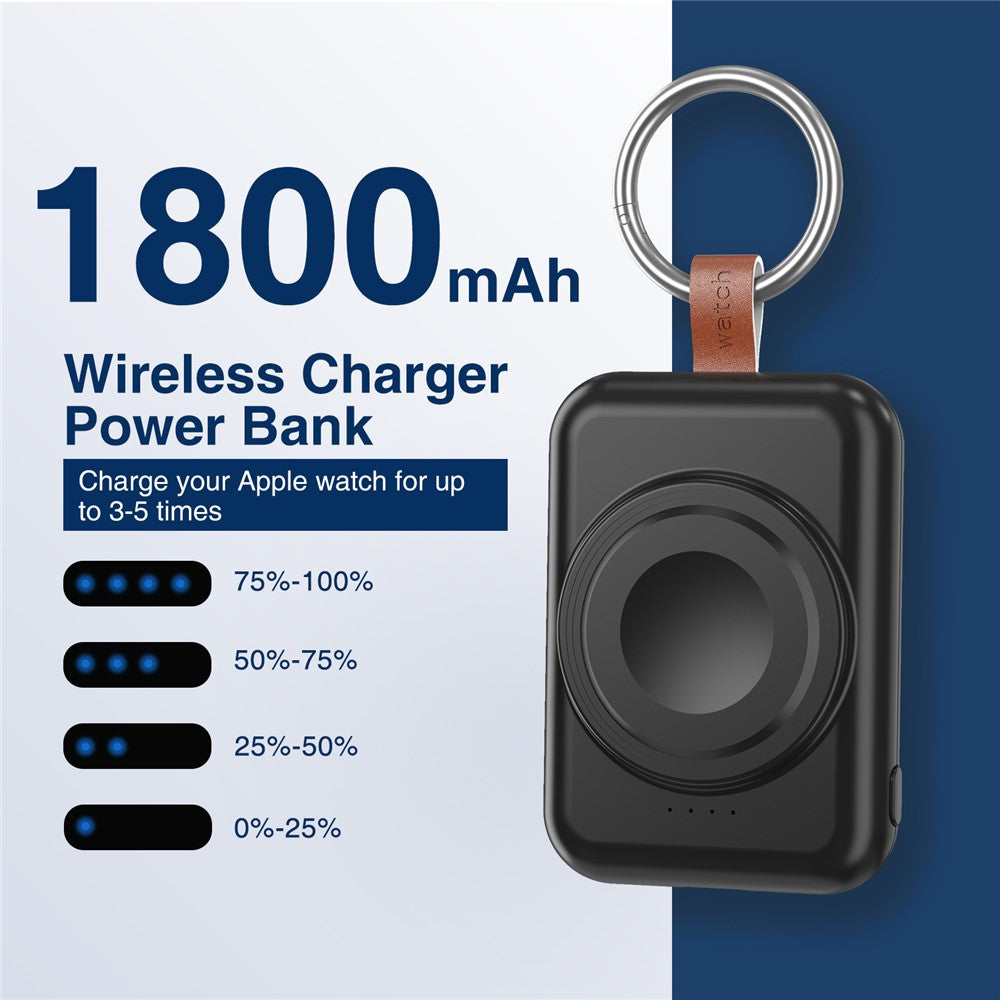 A-04 Bærbar Mini Trådløs Oplader til Apple Watch Series 1800mAh Powerbank med Ringlås