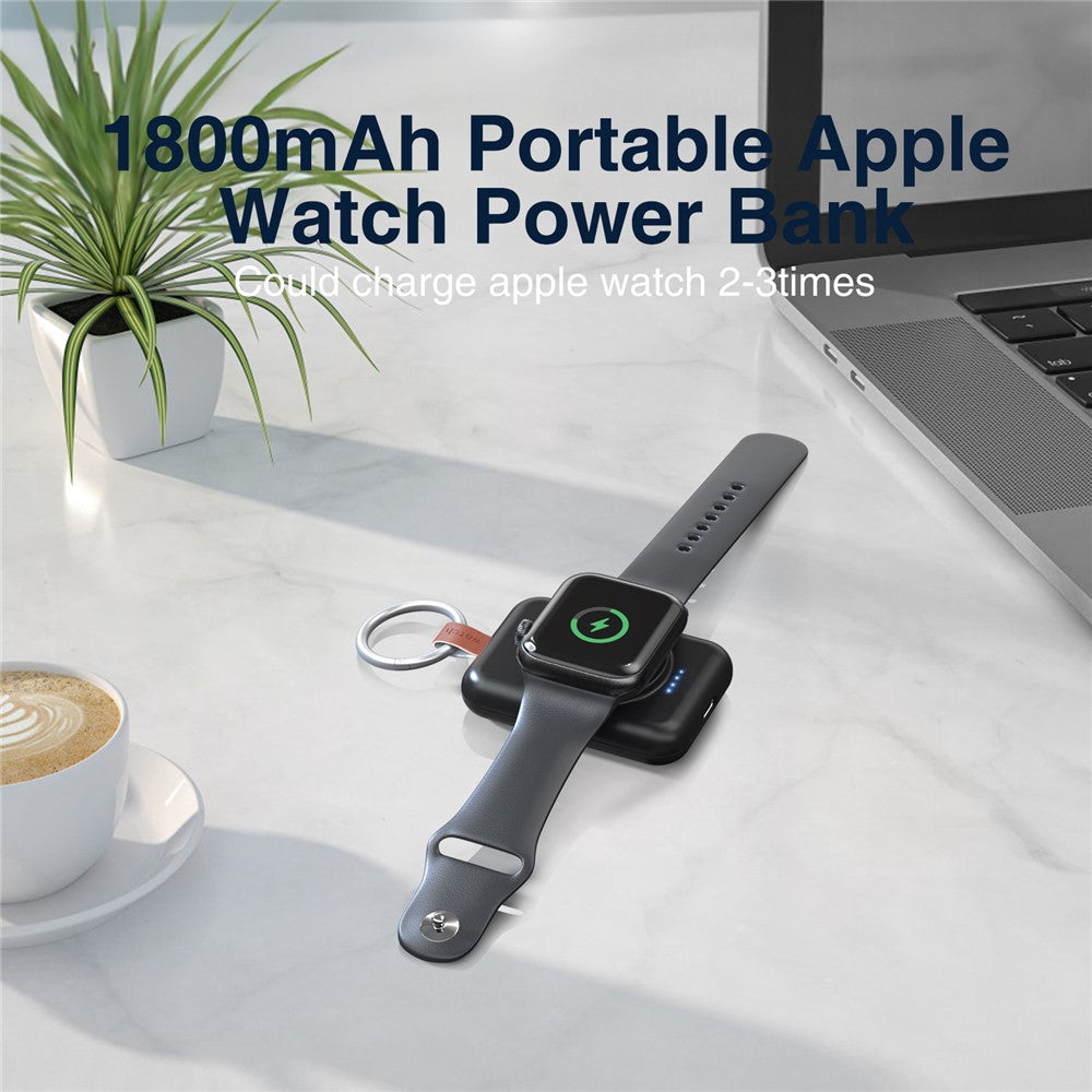A-04 Bærbar Mini Trådløs Oplader til Apple Watch Series 1800mAh Powerbank med Ringlås