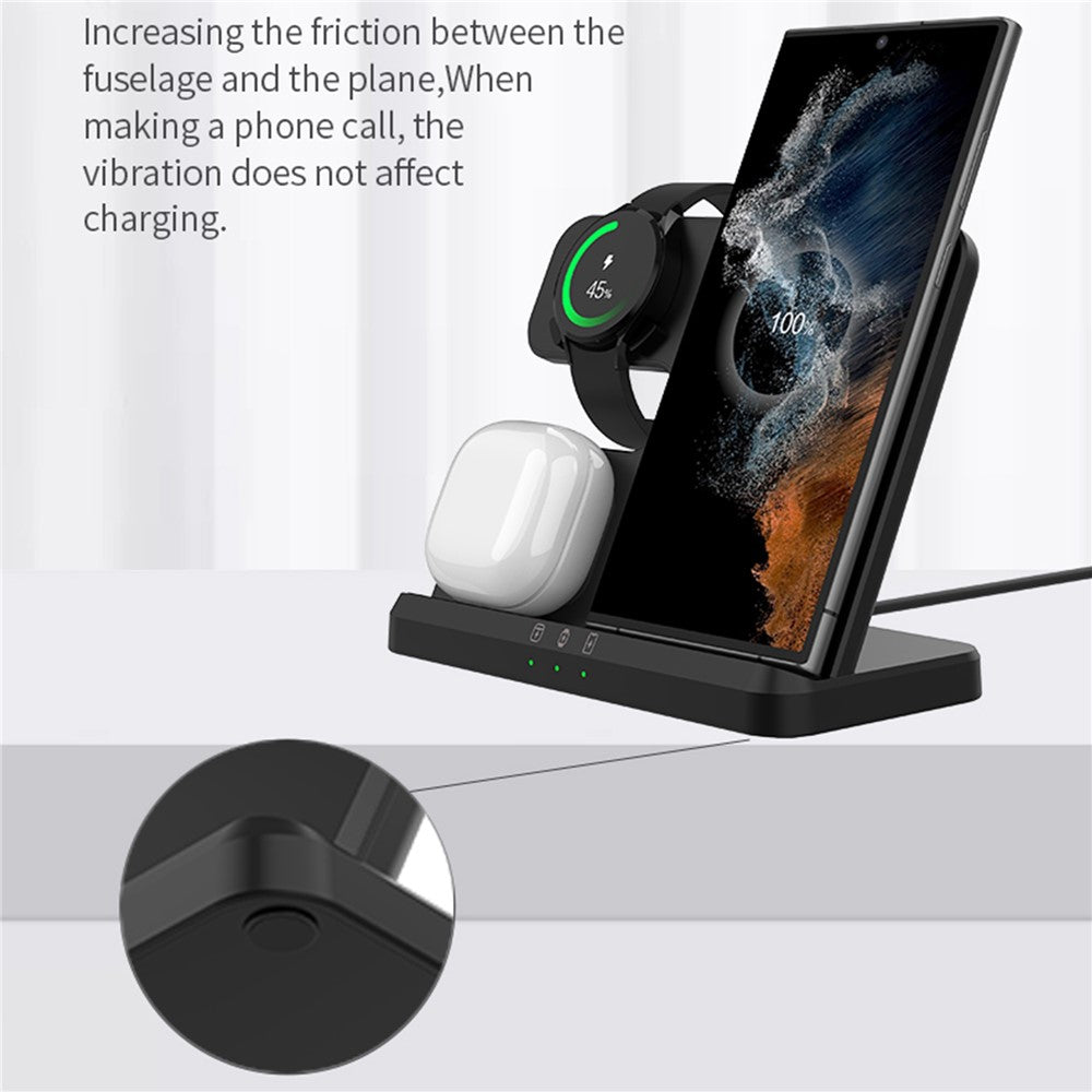 GY-Q10B 3 in 1 Wireless Charging Station 15W Fast Charger Stand for Samsung Galaxy Watch / Qi-enabled Phone / Earbuds