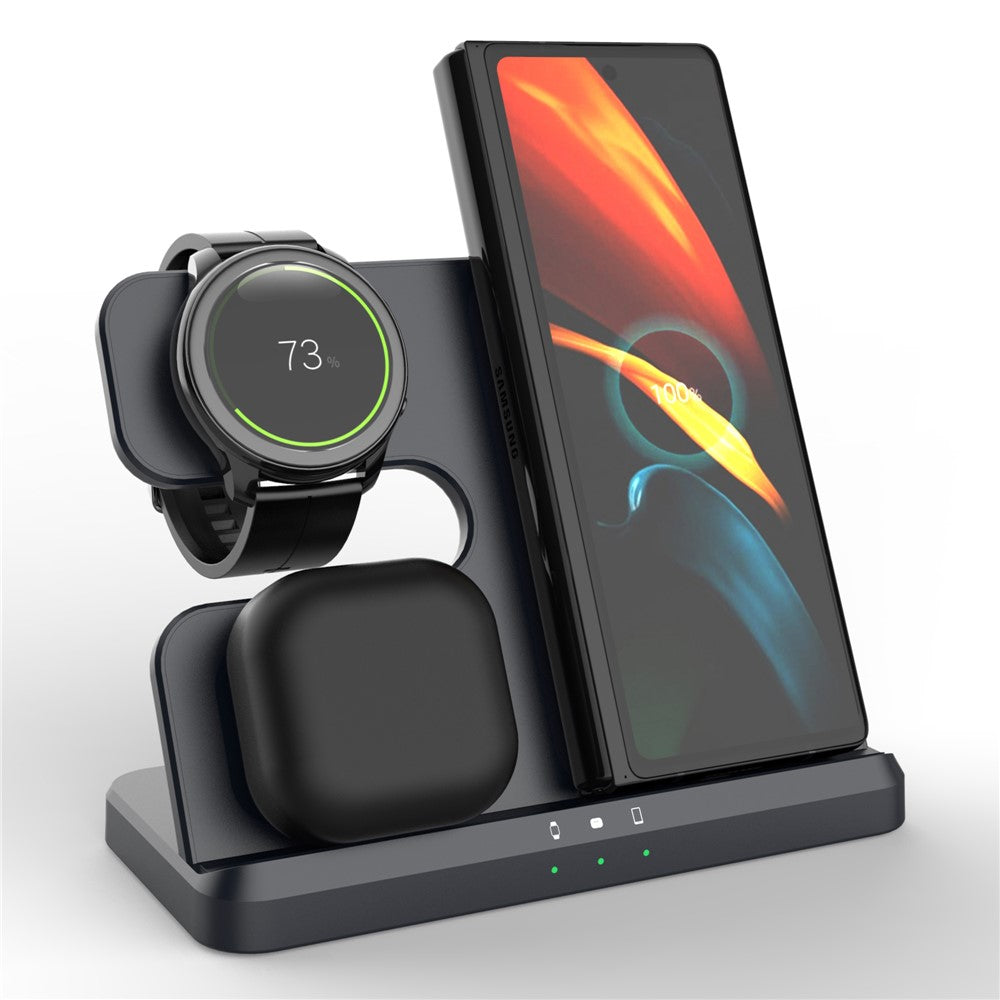 GY-Q10B 3 in 1 Wireless Charging Station 15W Fast Charger Stand for Samsung Galaxy Watch / Qi-enabled Phone / Earbuds