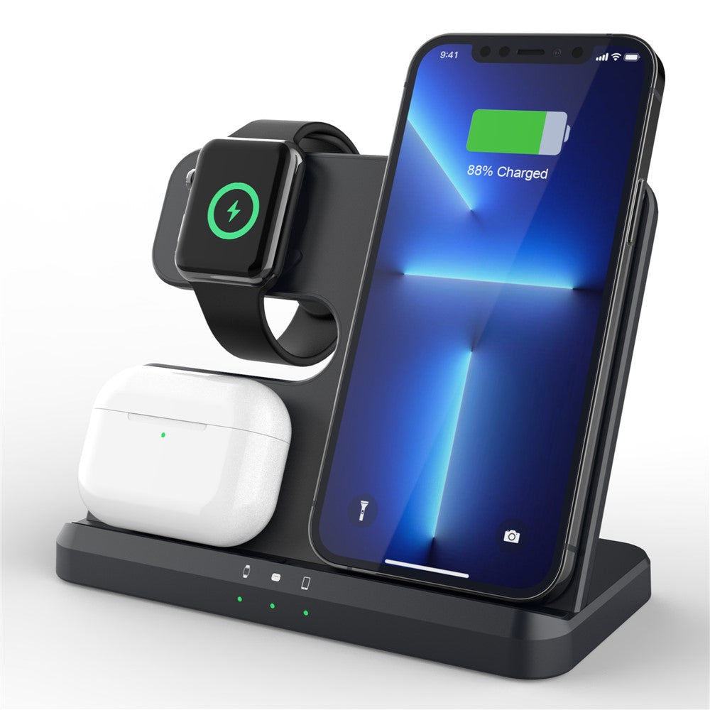 GY-Q10B 3 in 1 Wireless Charging Station 15W Fast Charger Stand for Samsung Galaxy Watch / Qi-enabled Phone / Earbuds