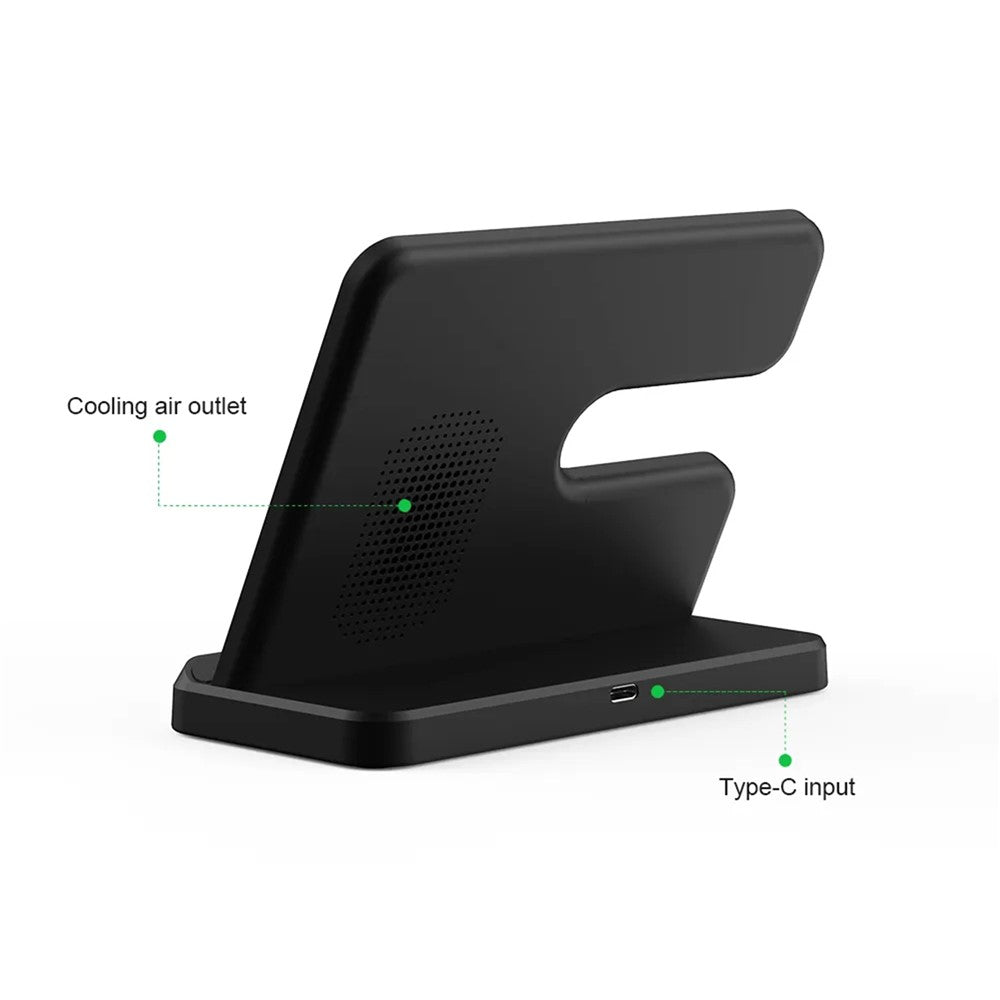 GY-Q10B 3 in 1 Wireless Charging Station 15W Fast Charger Stand for Samsung Galaxy Watch / Qi-enabled Phone / Earbuds