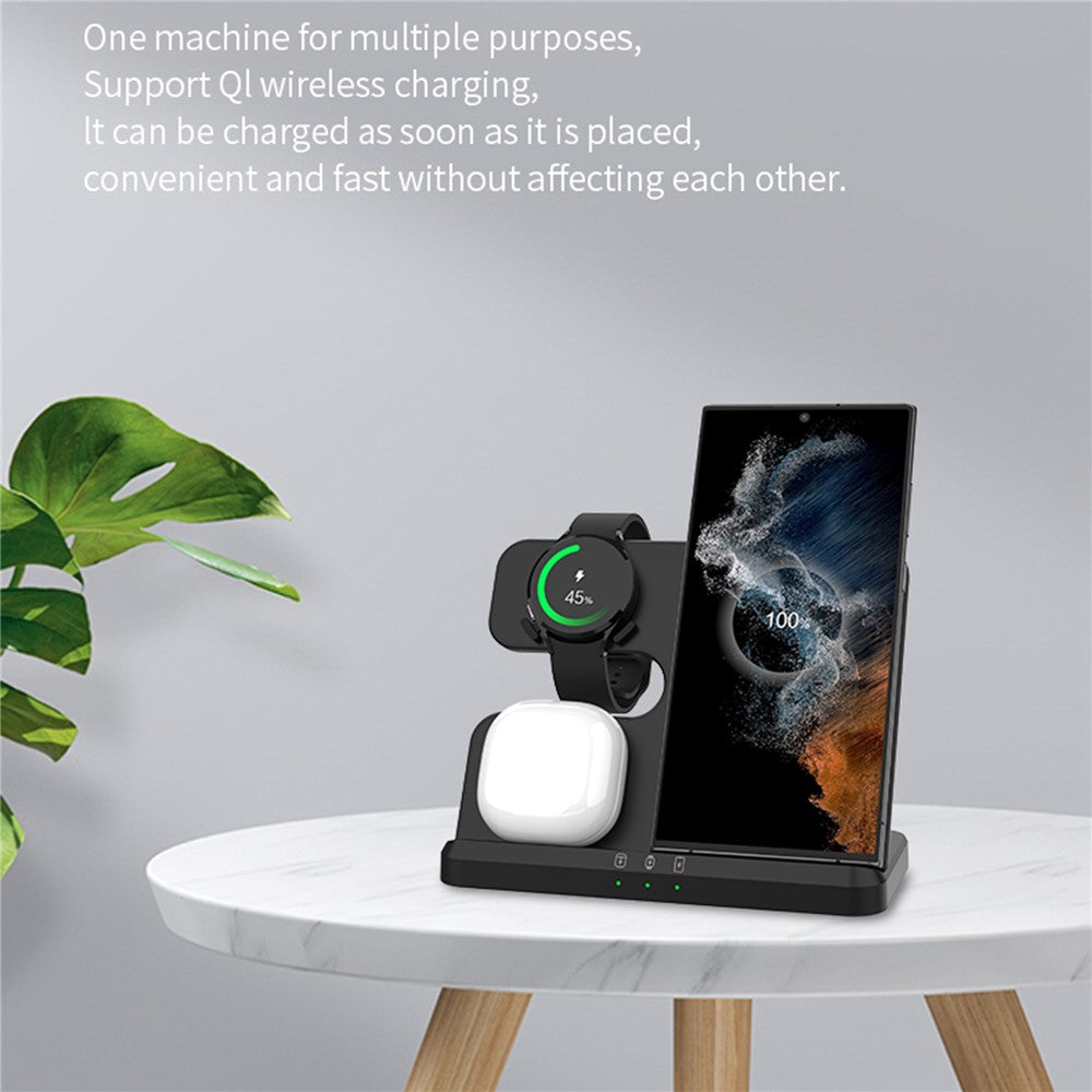 GY-Q10B 3 in 1 Wireless Charging Station 15W Fast Charger Stand for Samsung Galaxy Watch / Qi-enabled Phone / Earbuds