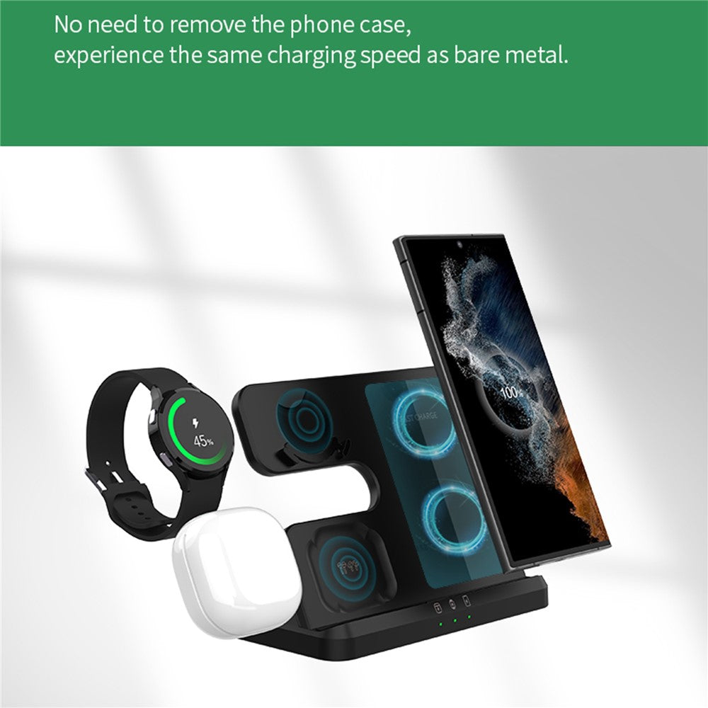 GY-Q10B 3 in 1 Wireless Charging Station 15W Fast Charger Stand for Samsung Galaxy Watch / Qi-enabled Phone / Earbuds