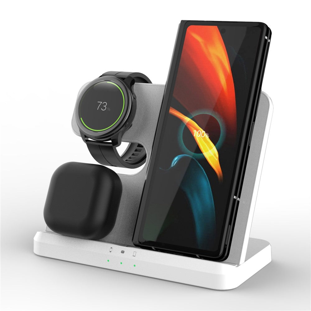 GY-Q10B 3 in 1 Wireless Charging Station 15W Fast Charger Stand for Samsung Galaxy Watch / Qi-enabled Phone / Earbuds