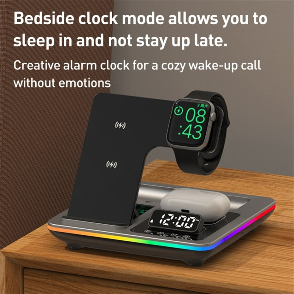 A93 15W 5-i-1 Multi-funktionel Sammenklappelig Trådløs Oplader Mobiltelefon Opladestation med Ur til Headset Smartwatch