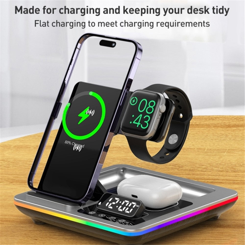 A93 15W 5-i-1 Multi-funktionel Sammenklappelig Trådløs Oplader Mobiltelefon Opladestation med Ur til Headset Smartwatch