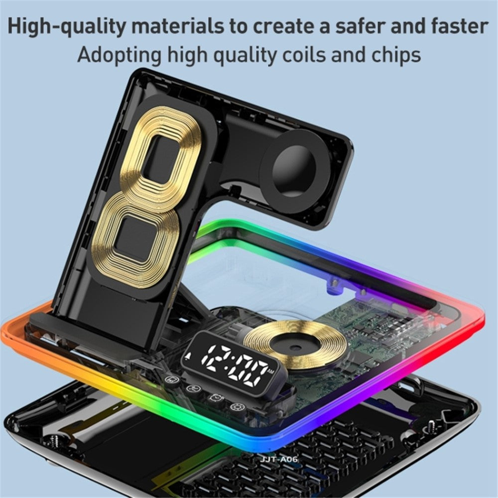 A93 15W 5-i-1 Multi-funktionel Sammenklappelig Trådløs Oplader Mobiltelefon Opladestation med Ur til Headset Smartwatch