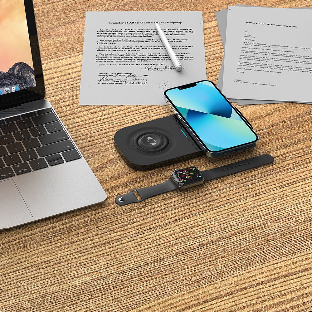 T2A 2-in-1 15W Wireless Charging Station for Apple Watch Series, Mobile Phone Wireless Charger