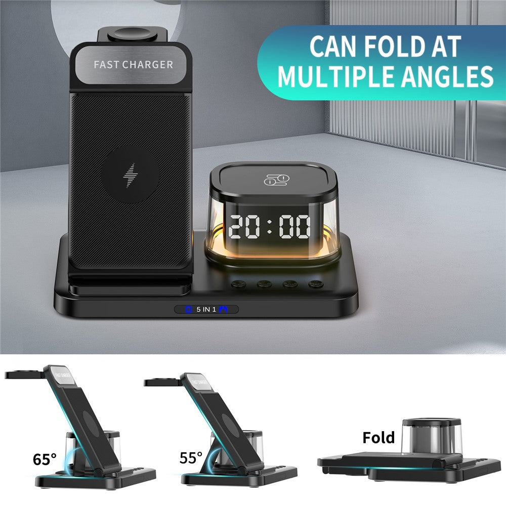 HYY-H33 5 in 1 15W Wireless Charger Folding Charging Station with Night Light