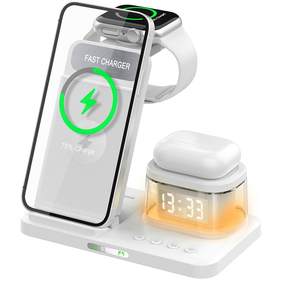 HYY-H33 5 in 1 15W Wireless Charger Folding Charging Station with Night Light