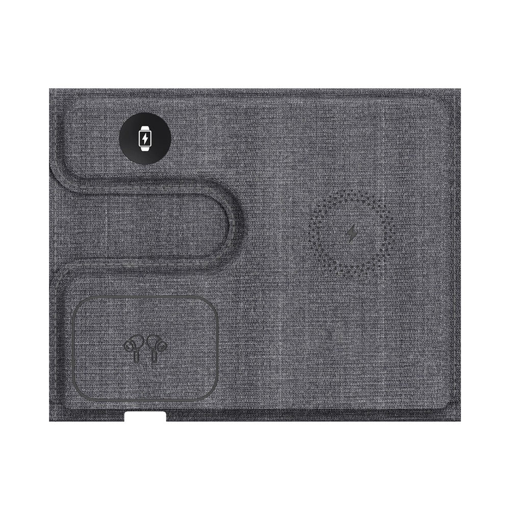 GY-17AIR 3-in-1 PU Leather Foldable Wireless Charger Phone Watch Earphone Charging Stand