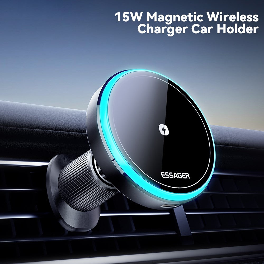 ESSAGER Magnetic Wireless Charger Car Mount Cell Phone Bracket Holder Charger