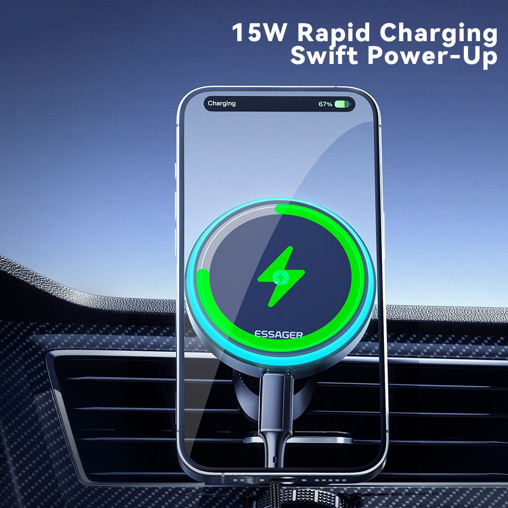 ESSAGER Magnetic Wireless Charger Car Mount Cell Phone Bracket Holder Charger