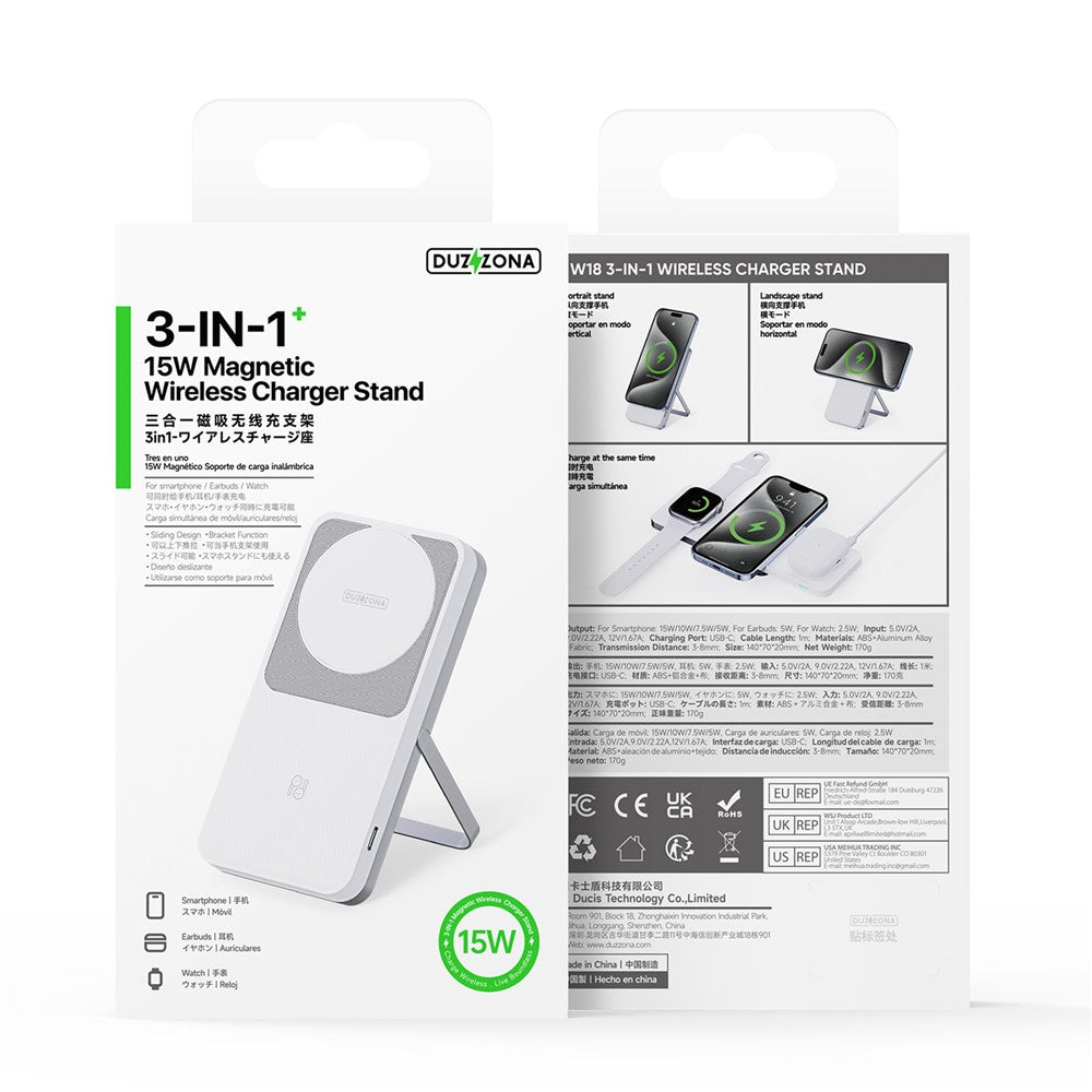 DUZZONA W19 15W trådløs oplader til iPhone 16-serien / Apple Watch 10 / AirPods 4, 3-i-1-glidende opladningsstation
