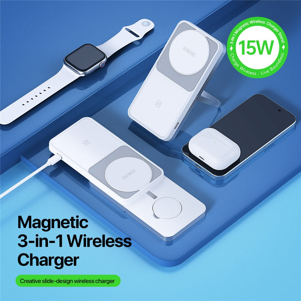 DUZZONA W19 15W trådløs oplader til iPhone 16-serien / Apple Watch 10 / AirPods 4, 3-i-1-glidende opladningsstation