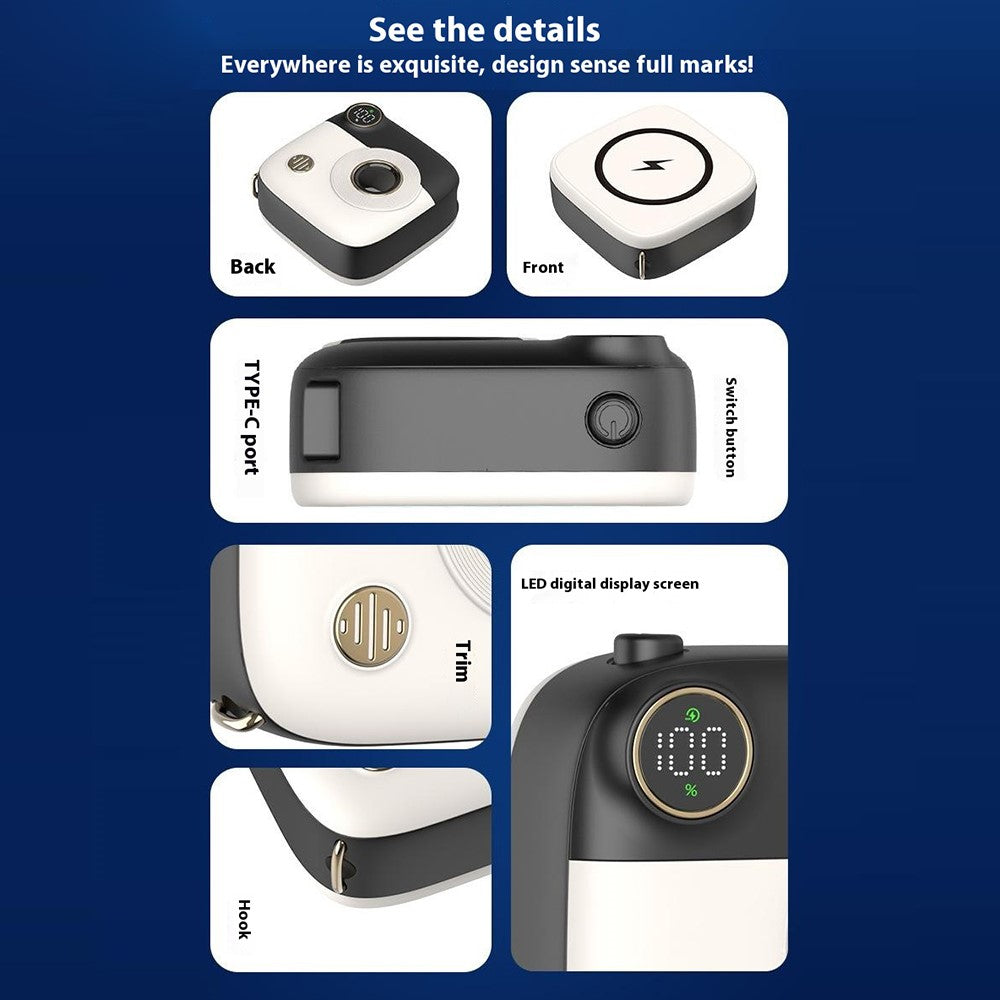 E49 10000mAh Power Bank Camera-Shaped Magnetic Wireless Charger Phone External Battery Pack