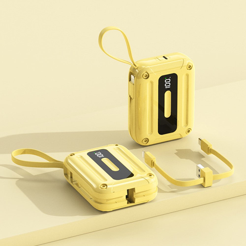 K33 10000mAh Powerbank med indbygget Type-C + 8-benet kabel, hurtig bærbar telefonoplader