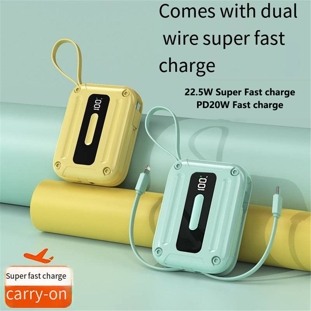 K33 10000mAh Powerbank med indbygget Type-C + 8-benet kabel, hurtig bærbar telefonoplader