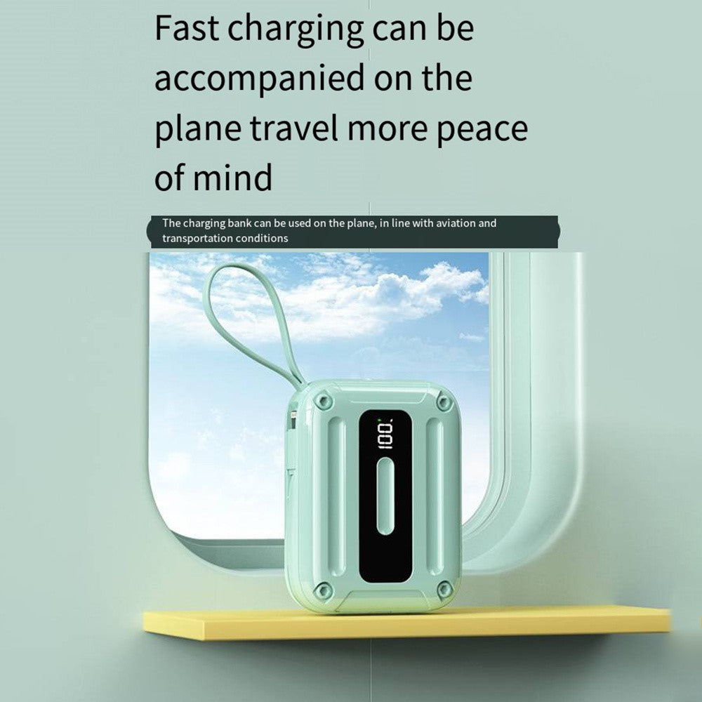 K33 10000mAh Powerbank med indbygget Type-C + 8-benet kabel, hurtig bærbar telefonoplader