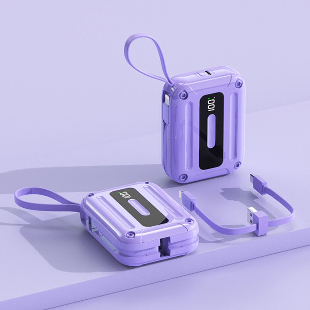 K33 10000mAh Powerbank med indbygget Type-C + 8-benet kabel, hurtig bærbar telefonoplader