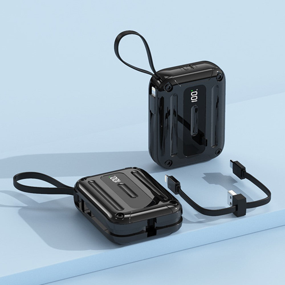 K33 10000mAh Powerbank med indbygget Type-C + 8-benet kabel, hurtig bærbar telefonoplader